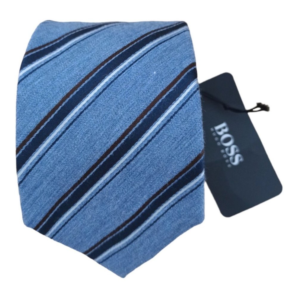 🆕HUGO BOSS Blue Striped Silk Blend Tie ITALY 60"/ 3" NWT